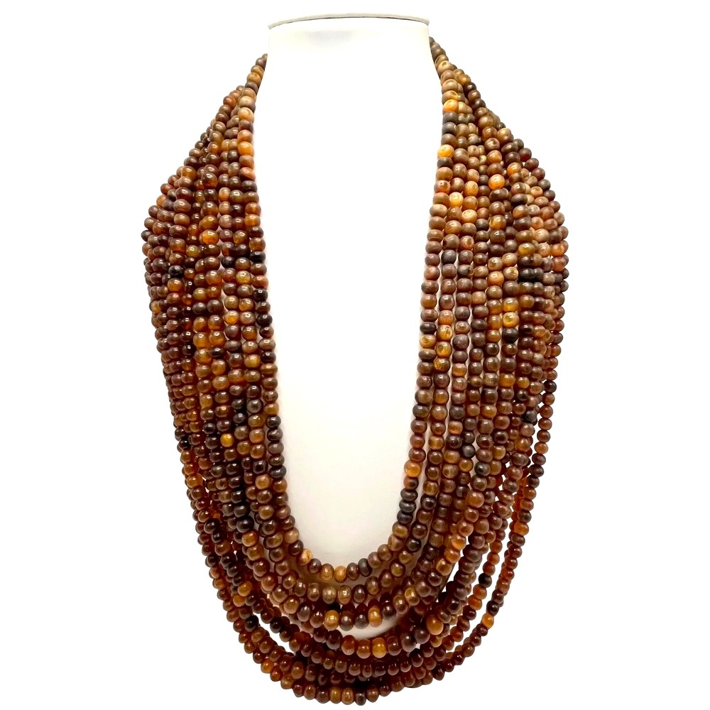 Monies Vintage Gerda Lynggaard‎ 11-Strand Horn Necklace Women's 24" Brown